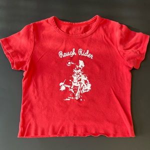 Brandy Melville Red Rough Rider short sleeve t shirt cropped rough hem